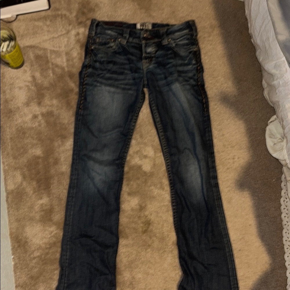 Blue Boot Cut Jeans with Classic Dark Wash